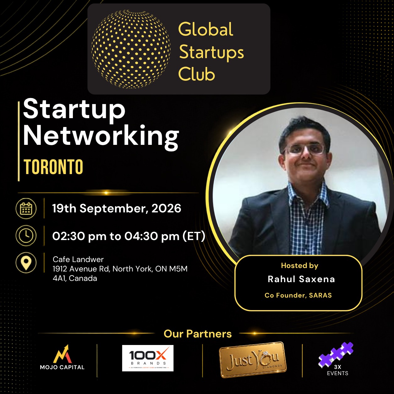 Global Startups Club Toronto Startup Networking, 19 September 2026, hosted by Rahul Saxena